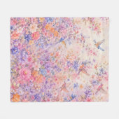 花と鳥のさえずり フリースブランケット (正面(横))