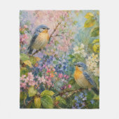 花と鳥のさえずり フリースブランケット (正面)