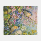 花と鳥のさえずり フリースブランケット (正面(横))