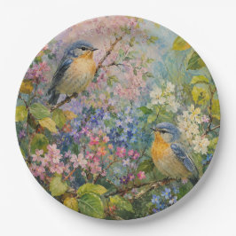 花と鳥のさえずり ペーパープレート