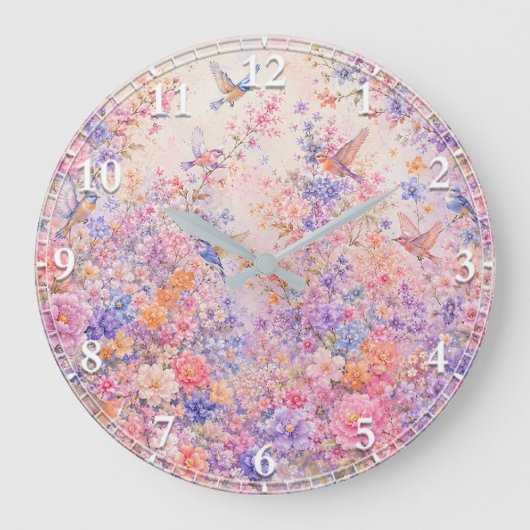花と鳥のさえずり ラージ壁時計 (正面)