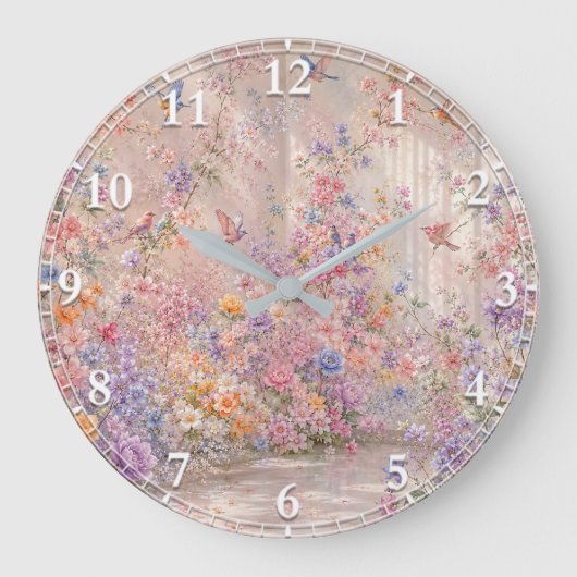花と鳥のさえずり ラージ壁時計 (正面)