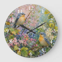 花と鳥のさえずり ラージ壁時計