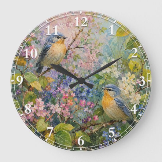 花と鳥のさえずり ラージ壁時計 (正面)