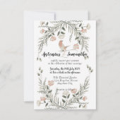 花と鳥のイラストがかわいい結婚式の招待状 招待状 (正面)