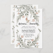 花と鳥のイラストがかわいい結婚式の招待状 招待状 (正面/裏面)