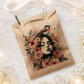 花と鳥のイラストが美しい女性のデザイン フェイバーバッグ (クリップ留めされた状態)
