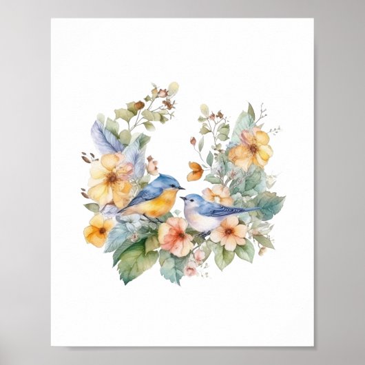 花と鳥の水色 ポスター (正面)