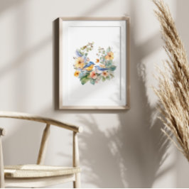 花と鳥の水色 ポスター