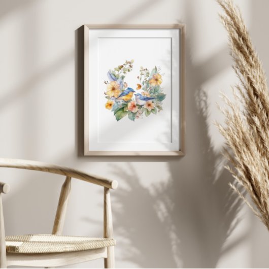 花と鳥の水色 ポスター