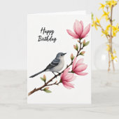 花と鳥の誕生日カード カード (黄色い花)