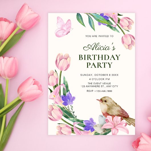 花と鳥の誕生日ブランチ 招待状