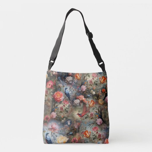 花と鳥を持つ超現実主義の芸術 クロスボディバッグ (裏面)