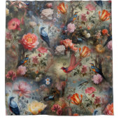 花と鳥を持つ超現実主義の芸術 シャワーカーテン (正面)