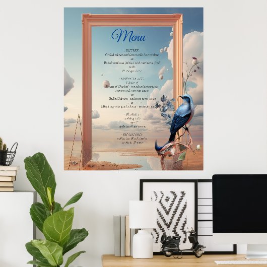 花と鳥を持つ超現実主義の芸術 ポスター (ホームオフィス)