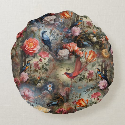 花と鳥を持つ超現実主義の芸術 ラウンドクッション (裏面)