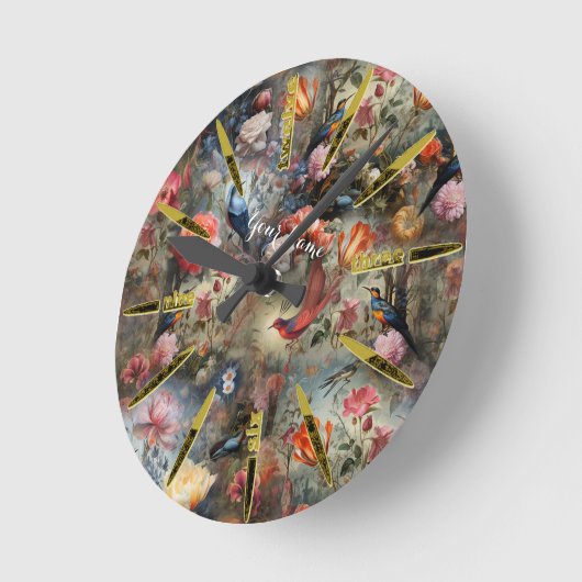花と鳥を持つ超現実主義の芸術 ラウンド壁時計 (傾斜)