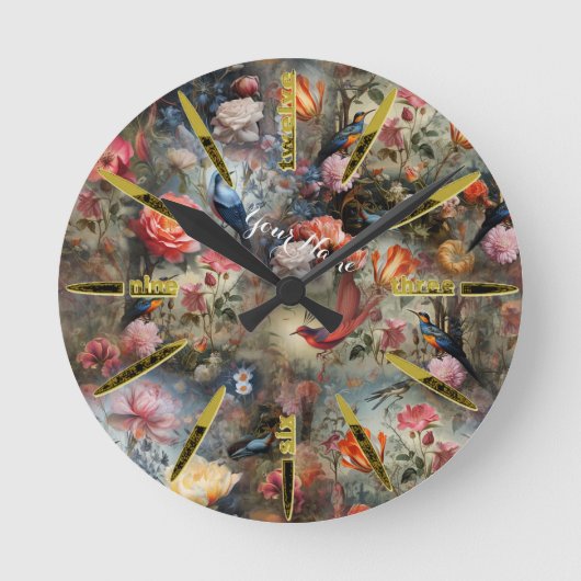 花と鳥を持つ超現実主義の芸術 ラウンド壁時計 (正面)