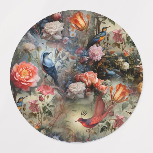 花と鳥を持つ超現実主義の芸術 ラベル (デザイン1)