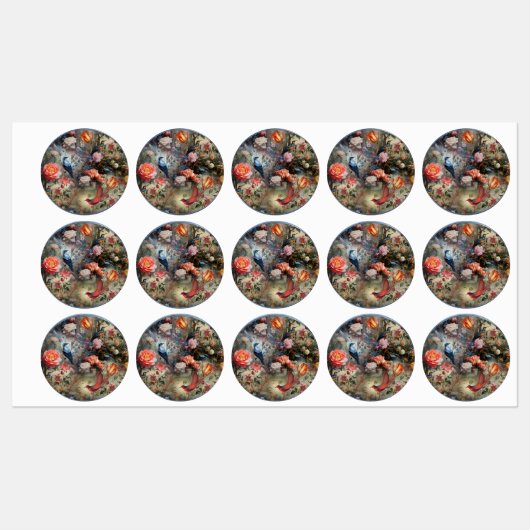 花と鳥を持つ超現実主義の芸術 ラベル (シート)