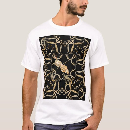 花と鳥:新しいスタイルヴィンテージ Tシャツ (正面)