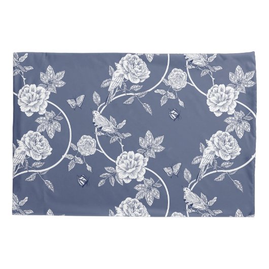 花と鳥（青） 枕カバー (裏面)