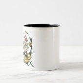 花と鶏肉イラストレーション鶏 ツートーンマグカップ (中央)