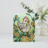 花と鶏肉イラストレーション鶏 ポストカード (スタンド正面)