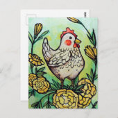 花と鶏肉イラストレーション鶏 ポストカード (正面/裏面)