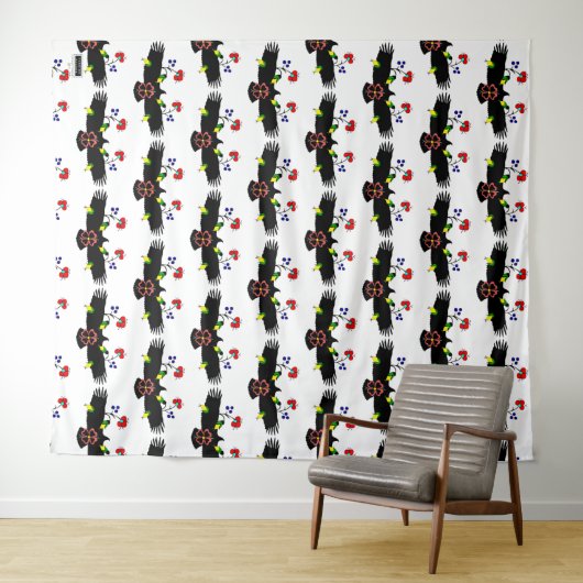 花と鷹の白い写真用背景 タペストリー (インサイチュ(横))