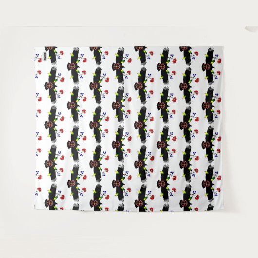 花と鷹の白い写真用背景 タペストリー (正面(横))