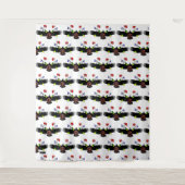 花と鷹の白い写真用背景 タペストリー (正面)