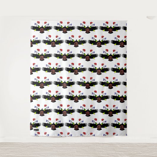 花と鷹の白い写真用背景 タペストリー (正面)