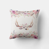 花と鹿の角のラスティックファームハウススタイル クッション (裏面)