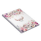 花と鹿の〔雄ジカの〕枝角素朴カントリーパーソナライズされた ノートブック (右側)