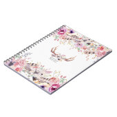 花と鹿の〔雄ジカの〕枝角素朴カントリーパーソナライズされた ノートブック (左側)