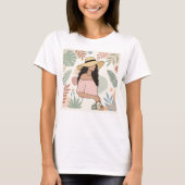 花と麦わら帽子の女性 Tシャツ (正面)