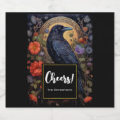 花と黒いカラスゴシックデザイン応援! スパークリングワインラベル (シングルラベル)