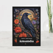 花と黒いカラスゴシックデザイン誕生日 カード (正面)