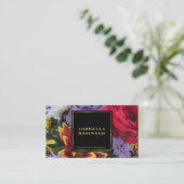 花と黒い正方形の金ゴールド枠 名刺 (スタンド正面)