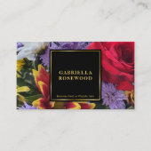 花と黒い正方形の金ゴールド枠 名刺 (正面)