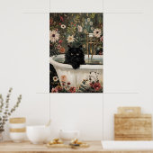 花と黒猫のバスルームプリント, 植物学的な花 ポスター (キッチン)