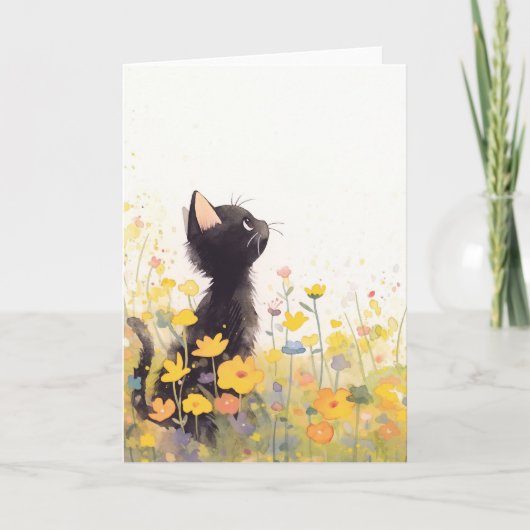 花と黒猫 カード (正面)