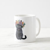 花と黒猫 コーヒーマグカップ (正面右)