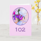 花と102歳の誕生日絵を描おめでとう カード (黄色い花)