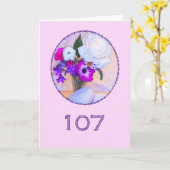 花と107歳の誕生日おめでとう絵画。 カード (黄色い花)
