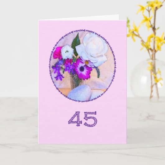 花と45歳の誕生日おめでとう絵画。 カード (黄色い花)