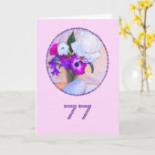 花と77歳の誕生日おめでとう絵画。 カード (黄色い花)