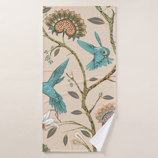 花とbを模したベージュの継ぎ目の無い模様 バスタオル (バスタオル)