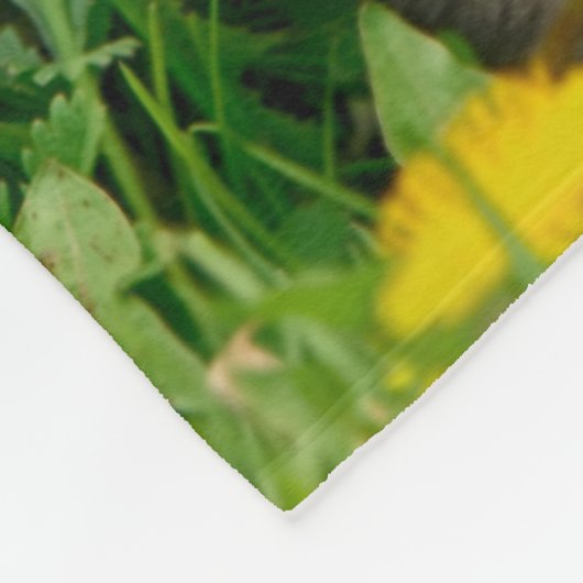 花にかわいいマインあらいぐまの子猫 フリースブランケット (角)